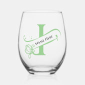 Floral Monogram Letter I Naam toevoegen Kleur wijz Wijnglas Zonder Voet (Voorkant)