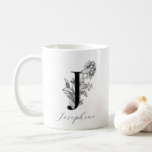 Floral Monogram Letter J Name Coffee Mok