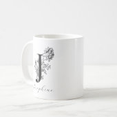  Floral Monogram Letter J Name Coffee Mok (Voorkant links)