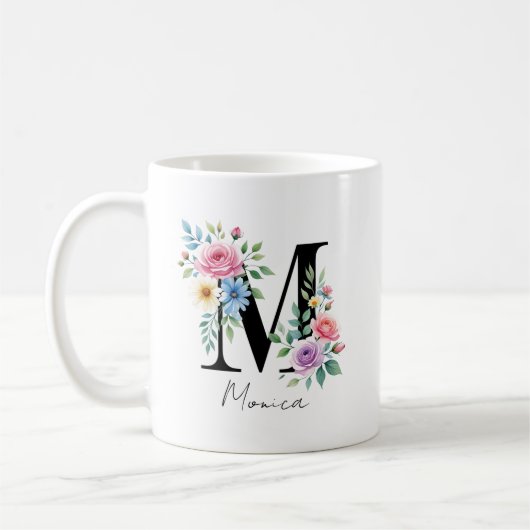  Floral Monogram – Letter M Koffiemok (Links)