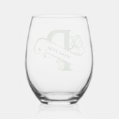 Floral Monogram Letter P Naam toevoegen Kleur wijz Wijnglas Zonder Voet (Achterkant)