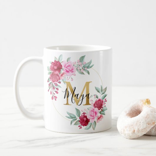 Floral Monogram M Koffiemok (Met donut)