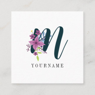 Floral Monogram M Wilde Bloem Burst Vierkante Visitekaartje