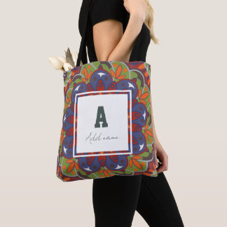 Floral Monogram Mandala Aangepaste naam Draagtas