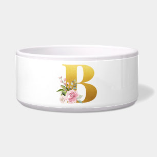 Floral Monogram met Initiaal Pet Name Letter B Voerbakje
