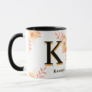 Floral Monogram Mug – Elegant Letter K Coffee Cup