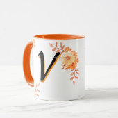 Floral Monogram Mug –Elegant Letter V-writ u name Mok