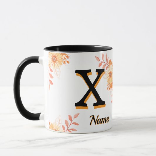 Floral Monogram Mug –Elegant Letter X-writ u name" (Gauche)