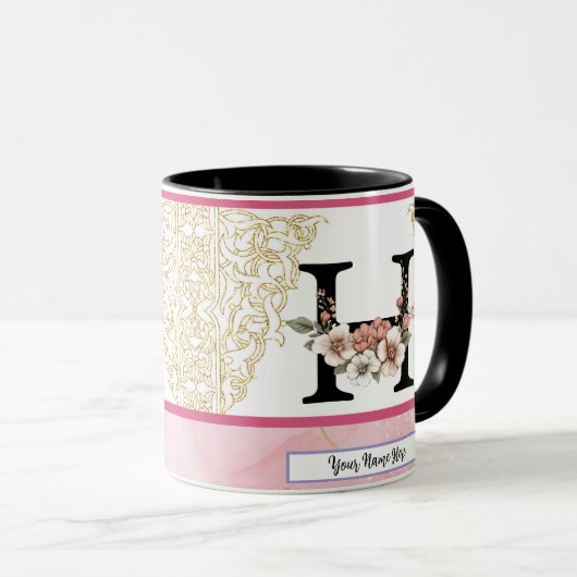 Floral Monogram Mug – Letter H Personalized Gift Mok (Voorkant rechts)