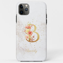 Floral Monogram Naam Initiaal B Letter Personalise iPhone 11 Pro Max Hoesje