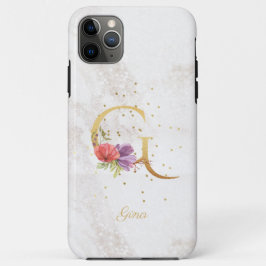 Floral Monogram Naam Initiaal G Letter Personalise iPhone 11 Pro Max Hoesje