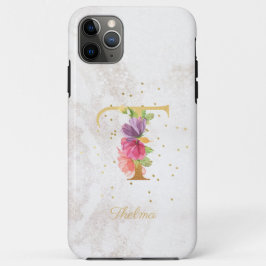 Floral Monogram Naam Initiaal T Letter Personalise iPhone 11 Pro Max Hoesje