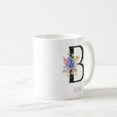 Floral Monogram Name B Black Polka Dot Koffiemok (Voorkant rechts)