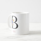 Floral Monogram Name B Black Polka Dot Koffiemok (Voorkant links)