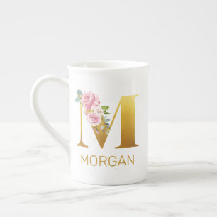 Floral Monogram Name Initiaal Botanical Personaliz Porselein Kop