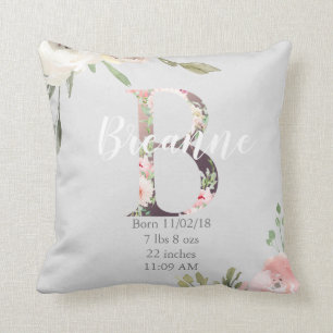 Floral Monogram Nursery Pillow   Brief B Kussen