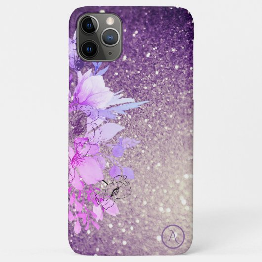 *~* Floral Monogram Paars Ombre Glitter Case-Mate iPhone Case (Achterkant)