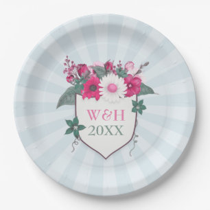 Floral monogram papieren bordje