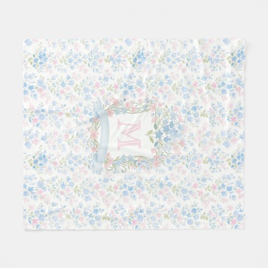 Floral Monogram Personalized Fleece Blanket Deken (Voorkant (Horizontaal))