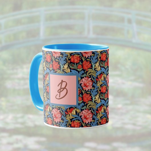 Floral Monogram Pink Blue William Morris Style Mok