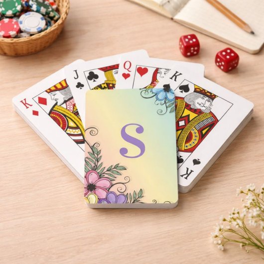 Floral Monogram Pokerkaarten