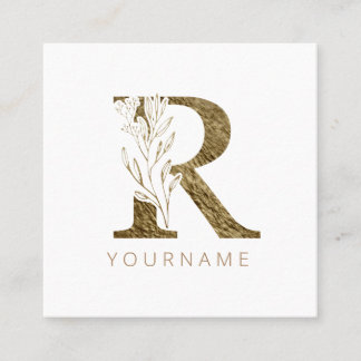 Floral Monogram R Elegant Gold Foliage Vierkante Visitekaartje