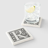 Floral Monogram "R" Stenen Onderzetter (Zijkant)