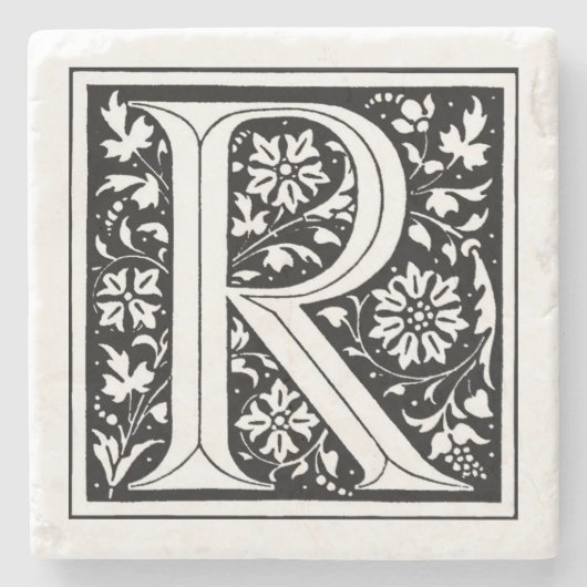 Floral Monogram "R" Stenen Onderzetter (Voorkant)