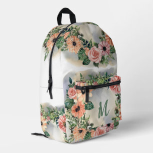 Floral Monogram Reizen Elegante Waterverf Tuin Bedrukte Rugzak