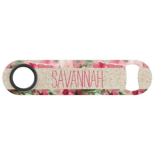 Floral monogram rode en roze Waterverf Speed Flessenopener (Voorkant (Horizontaal))