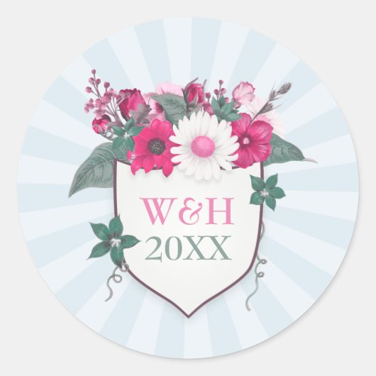 Floral monogram ronde sticker (Voorkant)