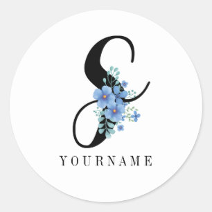 Floral Monogram S Blauwe Bloem Burst Ronde Sticker