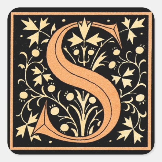  Floral Monogram "S" Vierkante Sticker (Voorkant)