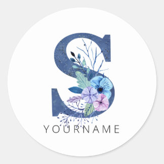 Floral Monogram S Winter Blauwe bloesems Ronde Sticker