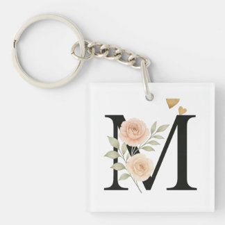 > _Floral Monogram Sleutelhanger – letter M_