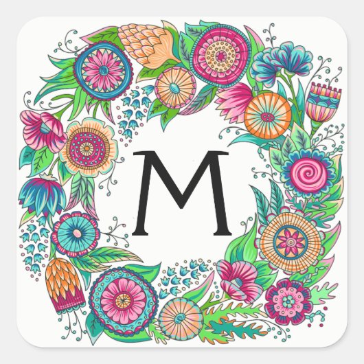  Floral Monogram Sticker (Voorkant)