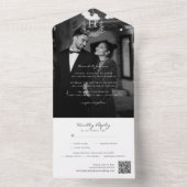 Floral Monogram Trouwfoto QR Code All In One Uitnodiging (Binnen)