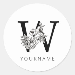 Floral Monogram W Sakura Cherry Blossom Ronde Sticker