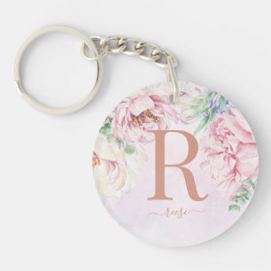 Floral monogram Waterverf Pastel Foto Sleutelhanger