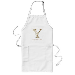 Floral Monogram Y Elegant Gold Foliage Lang Schort
