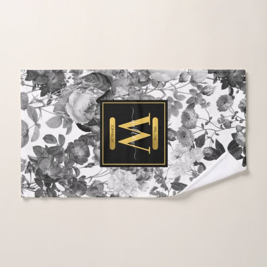 Floral monogram zwart, wit en  goud bad handdoek (Handdoek)
