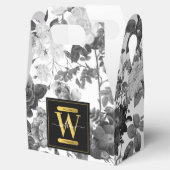 Floral monogram zwart, wit en goud bedankdoosjes (Geopend)