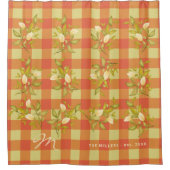 Floral monogrammatica naam rustic oranje gingham douchegordijn (Voorkant)