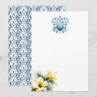 Floral Monogramme Merci Cartes Majestic Crest