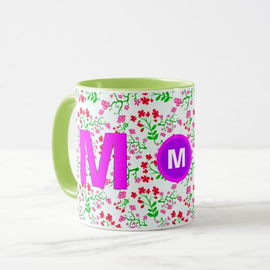 Floral Monogrammed Initial Café Mug pour les fille (Devant gauche)