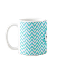 Floral Monogrammed Turquoise Blue Chevron Pattern
