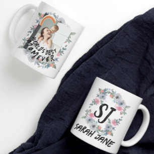 Floral Monogrammed World's beste moeders foto Koffiemok