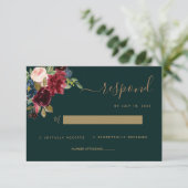 Floral Moody Emerald Green Jewel Tone Wedding RSVP (Debout devant)