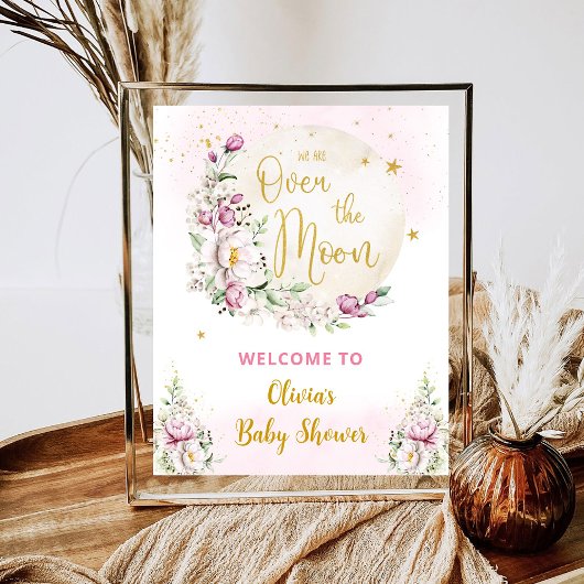 Floral Moon Affiche de bienvenue rose