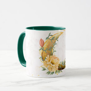 Floral Moon, Beige en Geel Graphic Mok